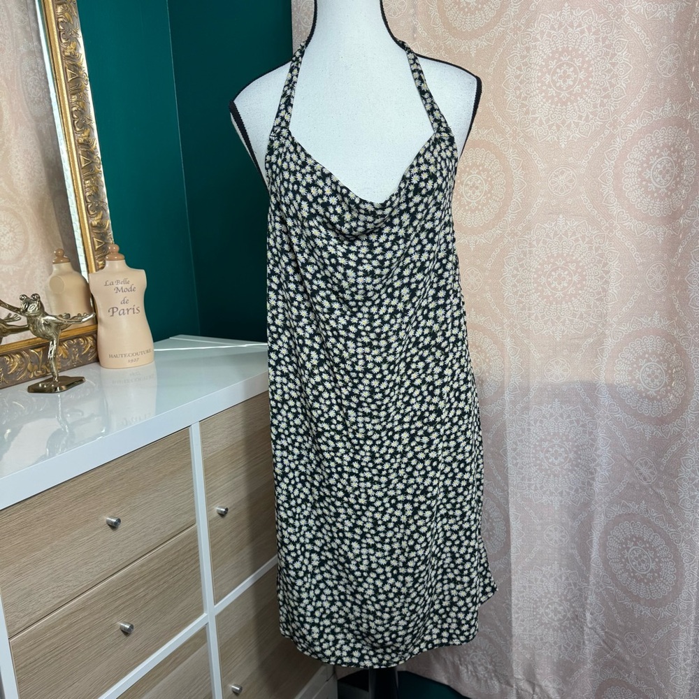 American Eagle NWOT Black White Daisey Floral Print Halter Mini Dress Sz Smal
